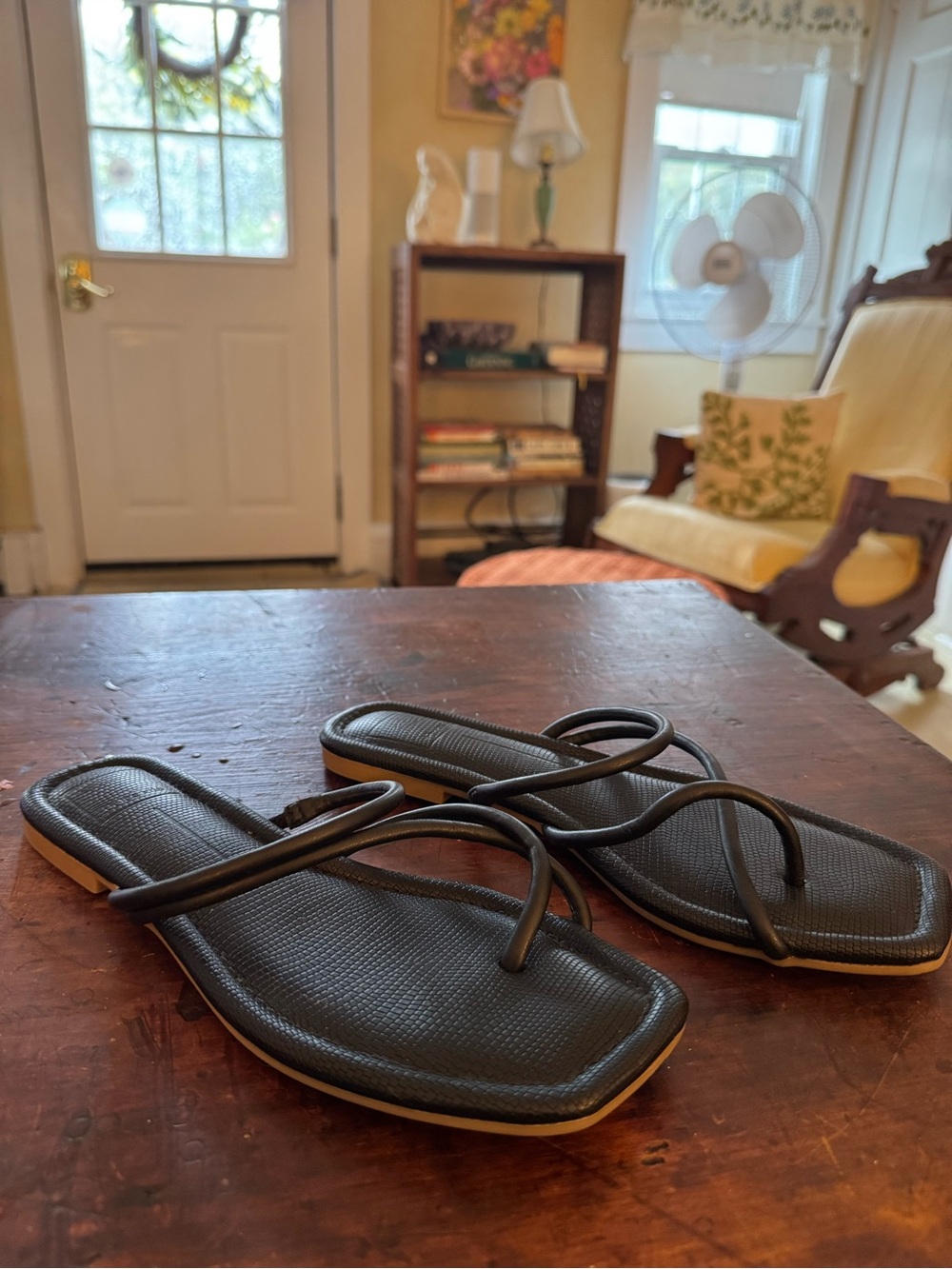 Dolce Vita Black Square-Toe Strappy Slide Sandals